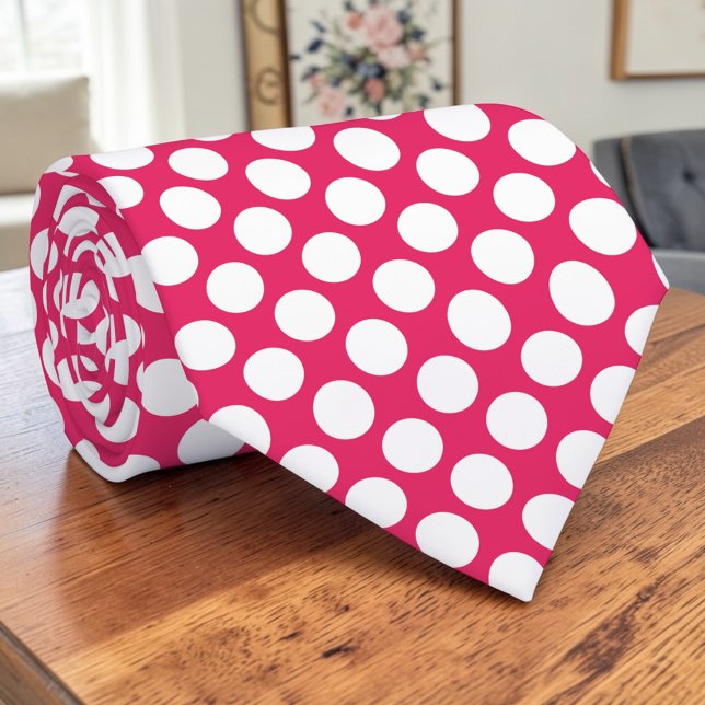 Weiße Tupfen auf Hot Pink Maßanfertigung Krawatte (Von Creator hochgeladen)