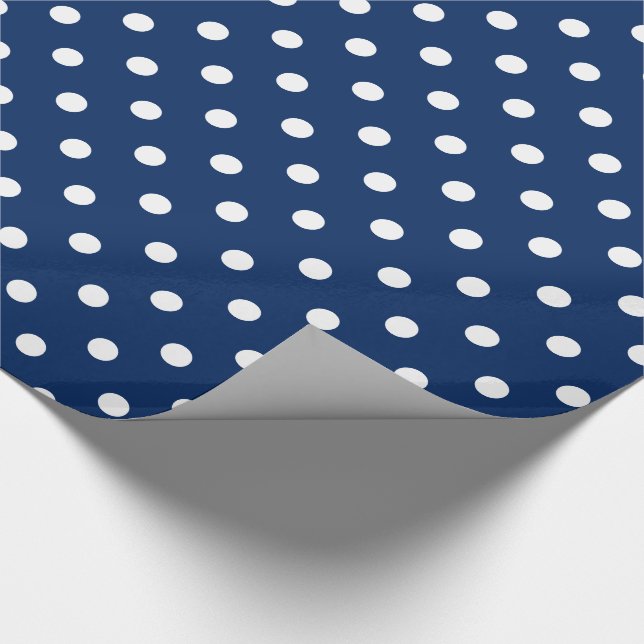 Weiße Tupfen auf Marine-Blau Geschenkpapier (Ecke)