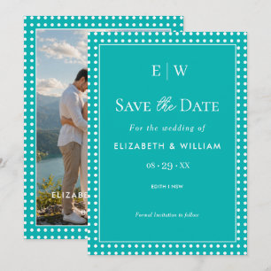 Weiße Tupfen auf Türkis – Personalisierte Hochzeit Save The Date