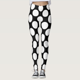 Weiße Tupfen groß auf Schwarzem Leggings