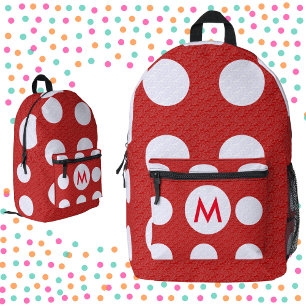 Weiße Tupfen rotes Monogramm auf rotem Fraktal Bedruckter Rucksack