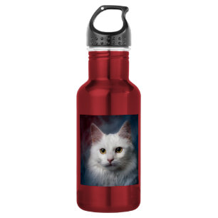 Weiße Türkische Angora Katze Rot Blau Edelstahlflasche