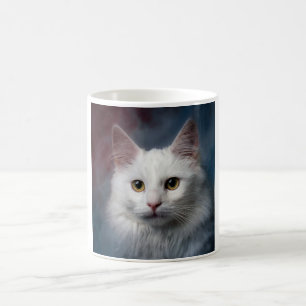 Weiße Türkische Angora-Katze Rot Blau Kaffeetasse