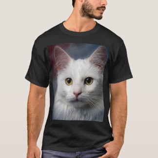 Weiße Türkische Angora Katze Rot Blau T-Shirt
