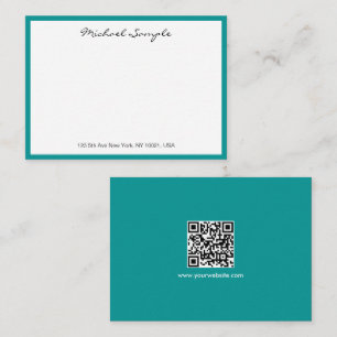 Weiße & Türkise QR-Code-Typografie-Schriftart Name Mitteilungskarte