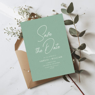 weiße Typografie-Buchstaben Sage-Hochzeit Save The Date