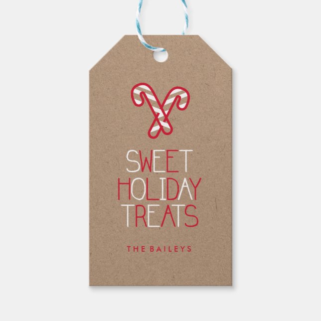 Weiße Typografie, roter und weißer Zuckerrohr Geschenkanhänger (Vorderseite)