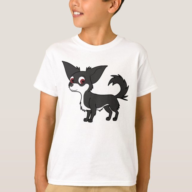Weiße u. schwarze Chihuahua mit dem langen Haar T-Shirt (Vorderseite)