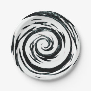 Weiße u. schwarze hypnotische Strudel-Kunst Pappteller