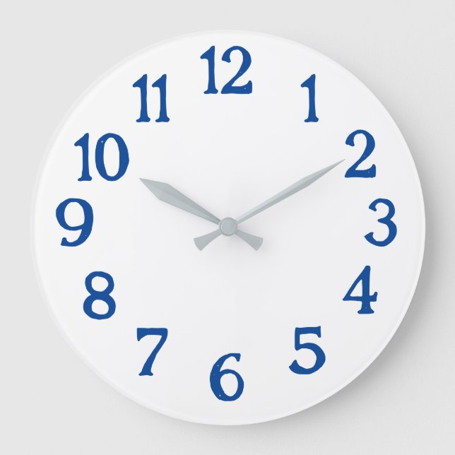 Weiße Uhr mit blauen Zahlen Grundlegende große Uhr (Vorderseite)