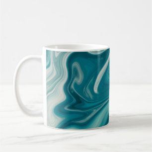 Weiße und aquamarine abstrakte Malerei Kaffeetasse