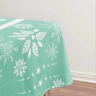 Weiße und Aquamarine Weihnachtsfeier & Schneeflock Tischdecke