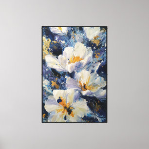 Weiße und blasslila Blüten mit goldenen Zentren Leinwanddruck