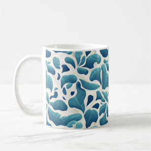 Weiße und blaue abstrakte Blätter Küstenmuster Kaffeetasse