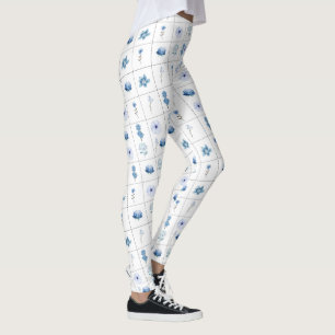 Weiße und blaue Blume Leggings