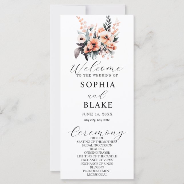 Weiße und blaue Blume - Weißes Hochzeitsprogramm (Vorderseite)