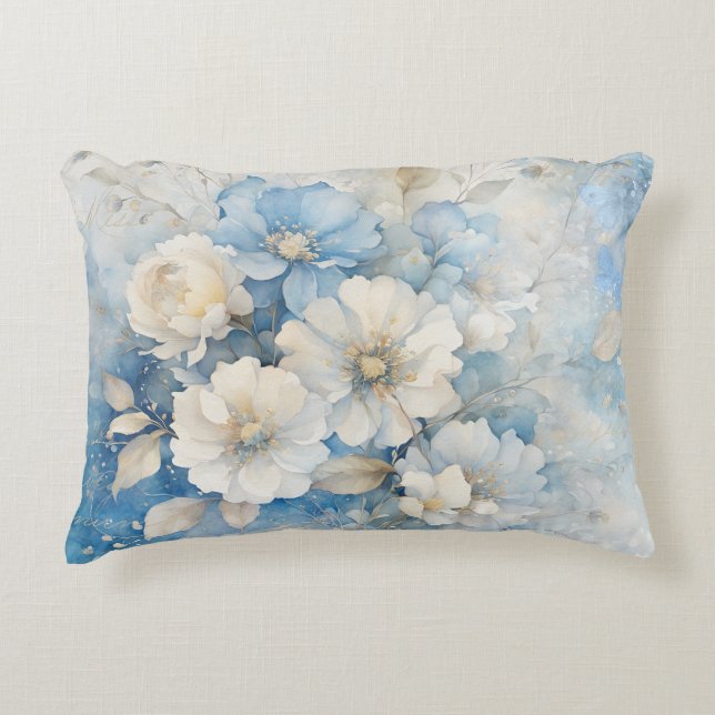 Weiße und blaue Blumen  Dekokissen (Vorderseite)