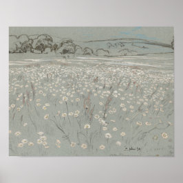Weiße und blaue Blumenfeld-Vintage-Kunst druck Poster
