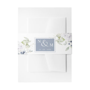 Weiße und blaue Blütenblüte, Monogramm Hochzeit Einladungsbanderole