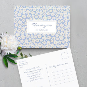 Weiße und blaue Blütenhochzeit Vielen Dank Postkarte