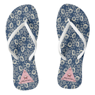 Weiße und blaue Blütenpflanze Flip Flops