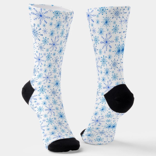 Weiße und blaue Eis und Schneeflocken Socken (Gewinkelt)