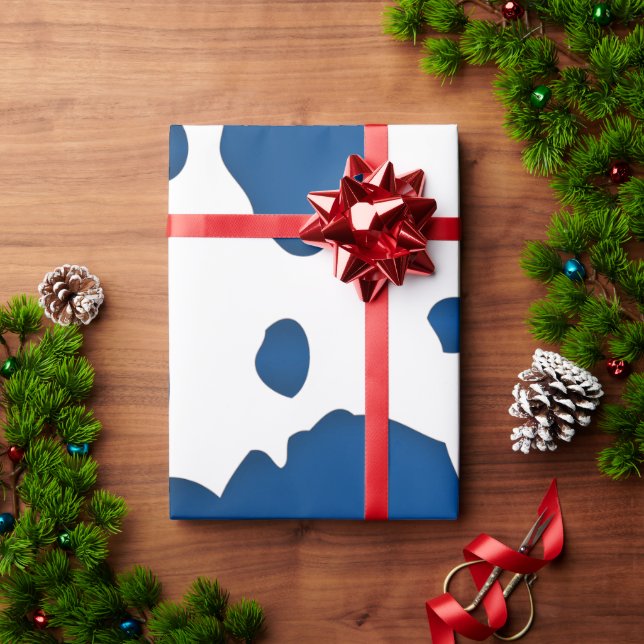 Weiße und blaue Kuhstrümpfe - Tierwerbung Geschenkpapier (Feiertagsgeschenk)