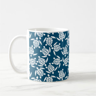 Weiße und blaue Küstenlinie Schildkrötenmuster Kaffeetasse