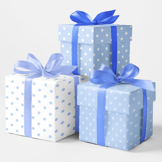 Weiße und blaue Pastel Polka Dot Mix Geschenkpapier Set (Baby Blue Polka Dot Gift Wrap)