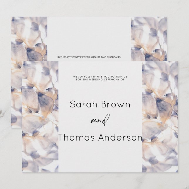 WEISSE UND BLAUE PATELES FLORAL ELEGANT BRIDAL WED EINLADUNG (Vorne/Hinten)