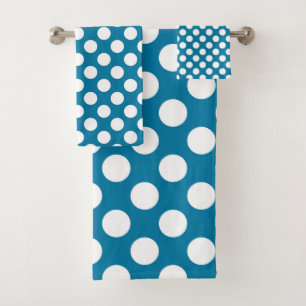 Weiße und blaue Polka-Punktmuster Badhandtuch Set
