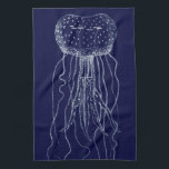 Weiße und blaue Quallen Geschirrtuch<br><div class="desc">Dieses Bild dieser einzigartigen,  lichtdurchlässigen Qualle ist perfekt für Ihre nautische Sammlung. Obwohl Quallen ein paar schmerzhafte Stangen abgeben können,  sind Sie sicher vor diesem hier! Es ist ein großartiges modernes Kunstwerk,  das auf allen Zazzle-Produkten großartig aussehen wird.</div>