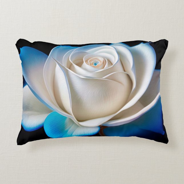 Weiße und blaue Rose Dekokissen (Vorderseite)