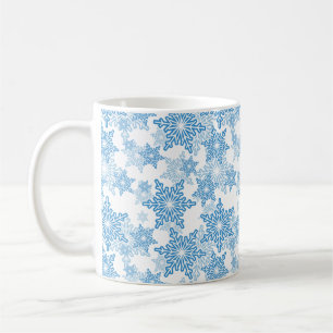 Weiße und blaue Schneeflocke Nahtloses Muster Kaffeetasse