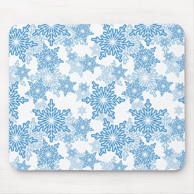 Weiße und blaue Schneeflocke Nahtloses Muster Mousepad (Vorne)