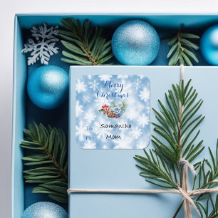 Weiße und blaue Schneeflocken-Weihnachtsdekoration Quadratischer Aufkleber