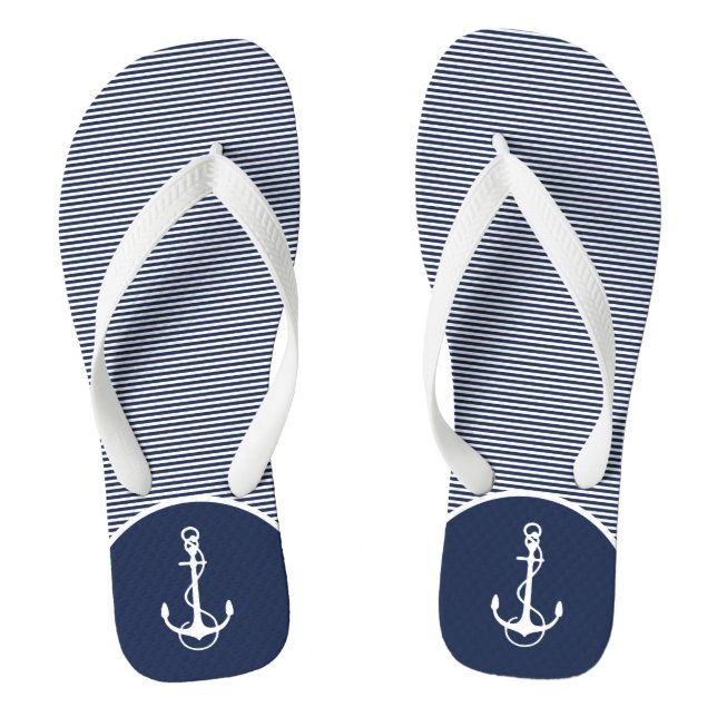 Weiße und blaue Streifen und Anker für Wasserfahrz Flip Flops (Fußbett)