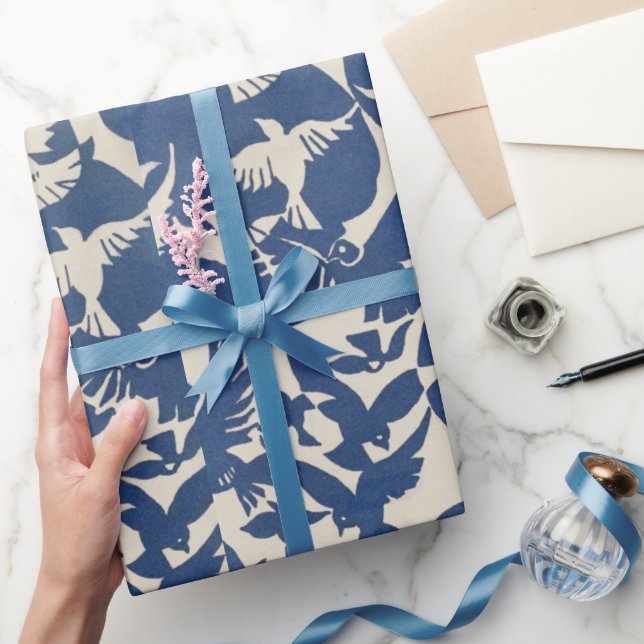 Weiße und blaue Tauben Faltpapier Geschenkpapier (Schenken)