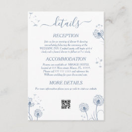 Weiße und blaue Wildblume rustikale Hochzeitdetail Begleitkarte