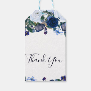 Weiße und blaue Winterblumen Bouquet Schicke Hochz Geschenkanhänger