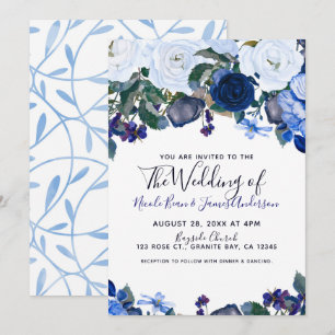 Weiße und blaue Winterblumen-Brautstrauß im Chic-S Einladung