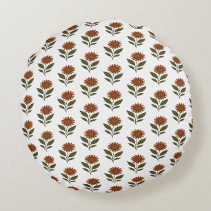 Weiße und braune florale Boho Rundes Kissen