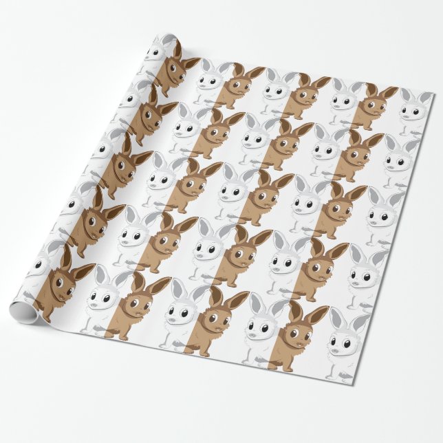Weiße und braune Kaninchen Geschenkpapier (Ungerollt)