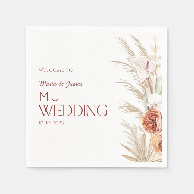 Weiße und cremige Rustikale Boho Hochzeit Serviette (Vorderseite)