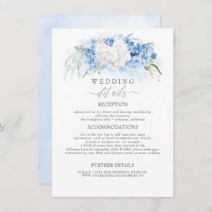Weiße und dunkelblaue Blumen Hochzeitsinformatione Begleitkarte