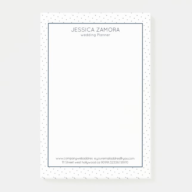 Weiße und dunkelblaue Punktmuster Post-it Klebezettel (Vorderseite)