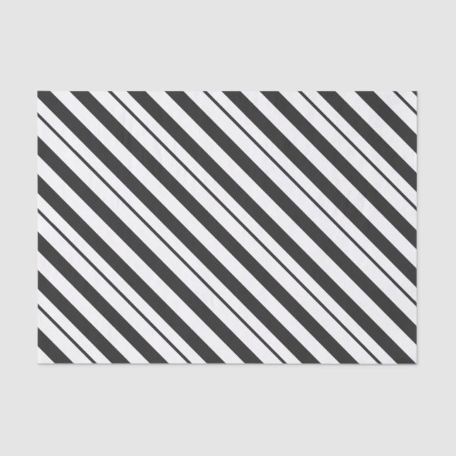 Weiße und dunkelgraue Candy Cane Diagonal Streifen Seidenpapier (Vorderseite)