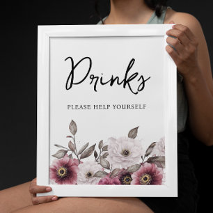 Weiße und florale Getränke Babydusche Poster