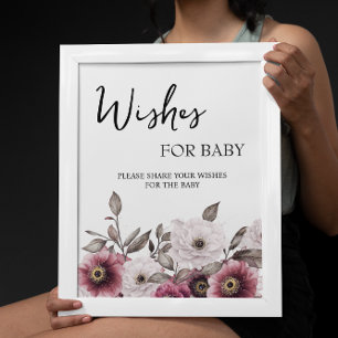Weiße und florale Pflaumenwünsche für Babysignatur Poster