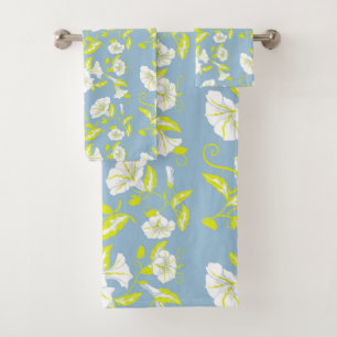 Weiße und gelbe Blumen auf grauem Boden Badhandtuch Set